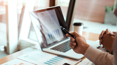 Financial data on laptop